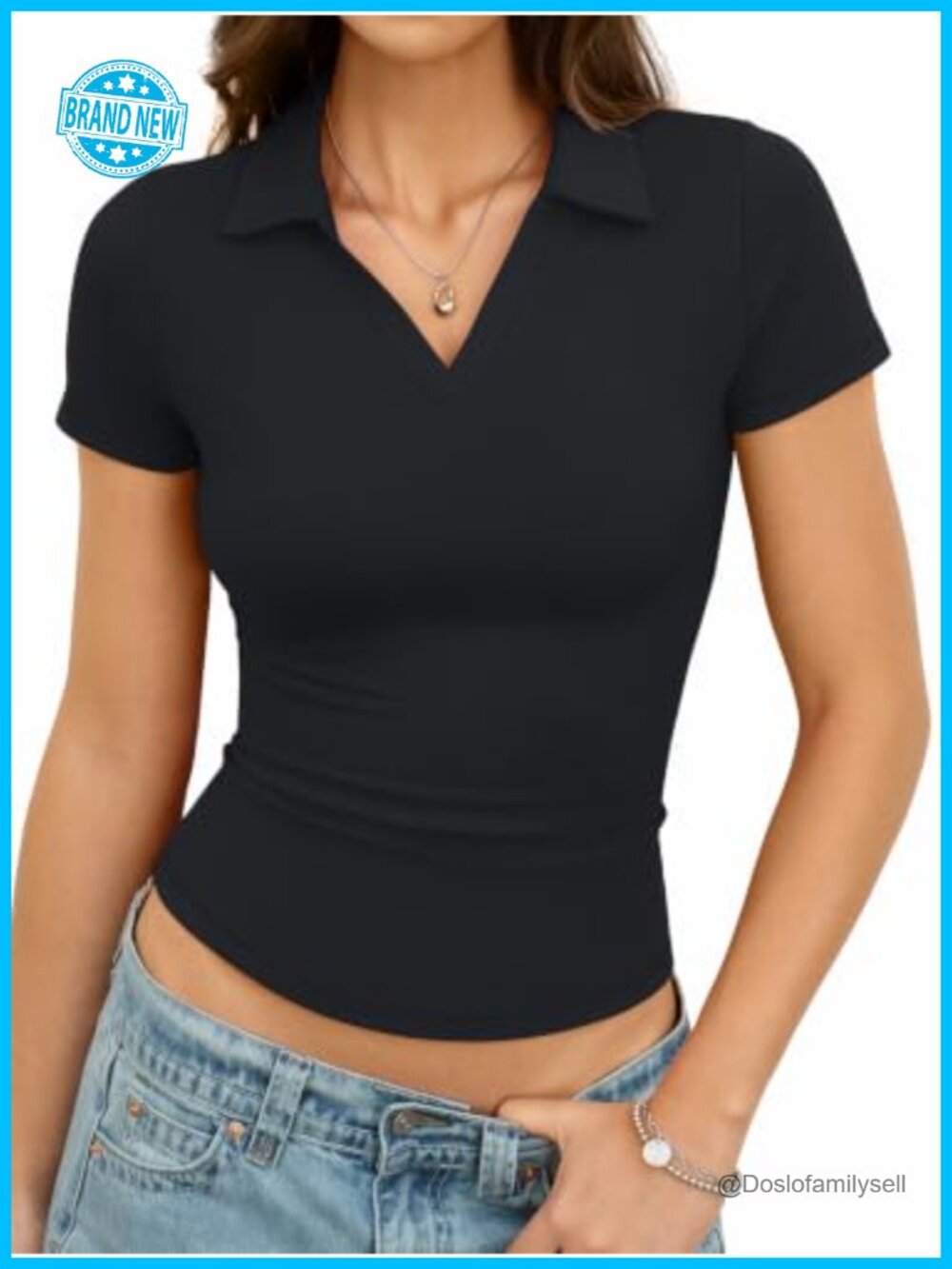 Womens Cotton Polo Shirt Short Sleeve Business Casual Stretch Jersey Top